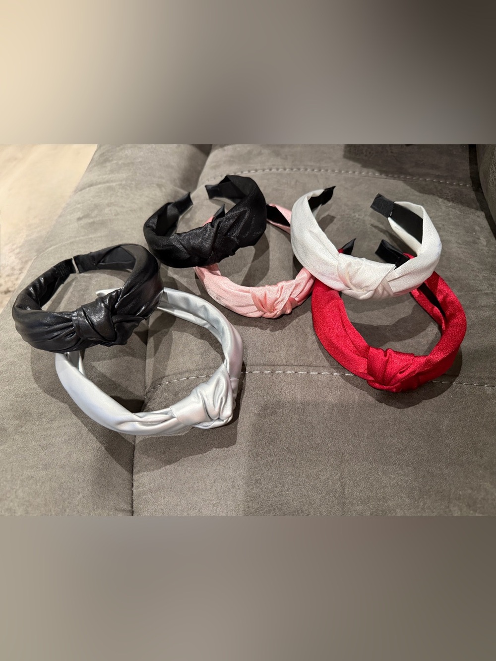 New 6pc Knot Satin Headband - Black, White, Pink, Red